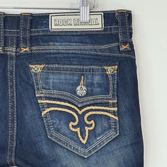 Rock Revival Calli Skinny Jeans Women's Size 30 Blue Embroidered Dark Wash - Picture 10 of 14